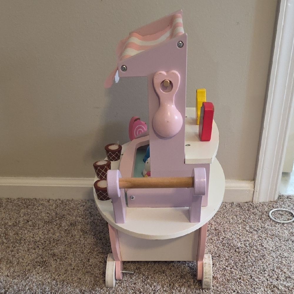 Wooden Pink Ice Cream Cart Toy for Kids - Picture 3 of 7